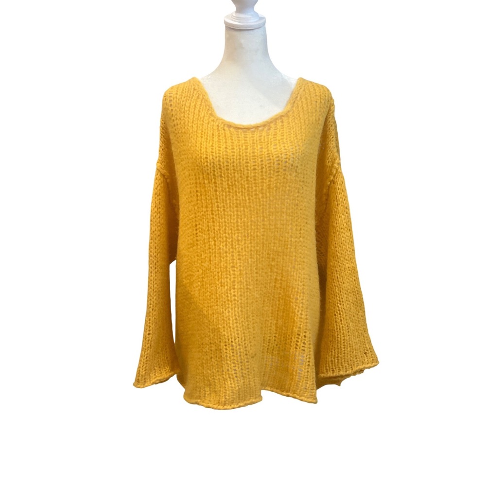 American Vintage Yellow Oversized Chunky Knit Sweater Loose Fit Bell Sleeve